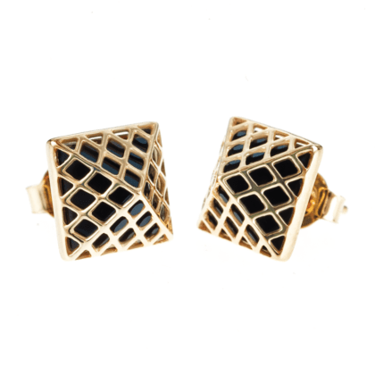 Gold onyx earrings on white background