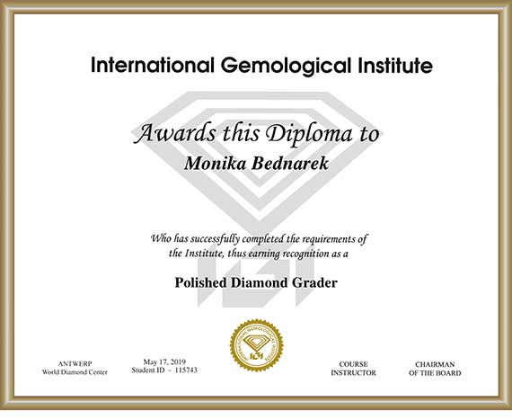 Certyfikat Międzynarodowego Instytutu Gemologicznego
