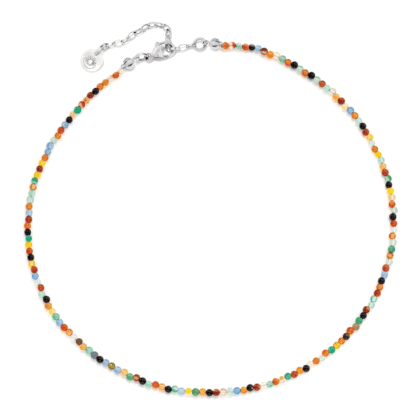 Colorful necklace choker from natural agates with silver elements.