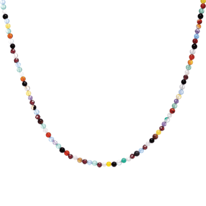 Colorful gemstones necklace on white background