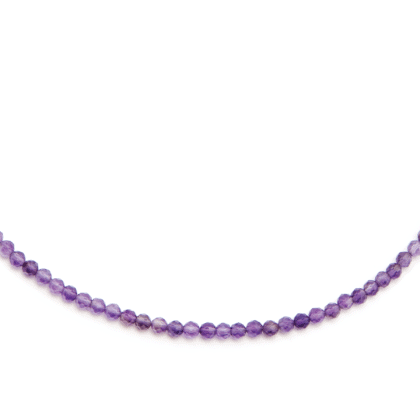 Gemstones necklace from amethyst on white background