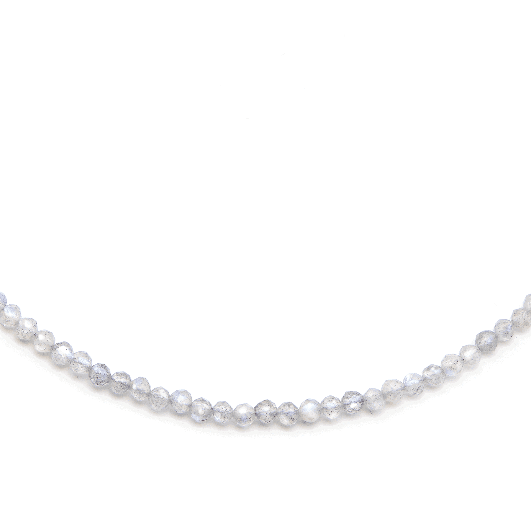 Labradorite necklace on white background.