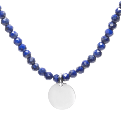 Lapis lazuli necklace with pendant made of silver on white background