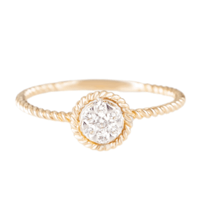 Gold ring with diamonds on white background