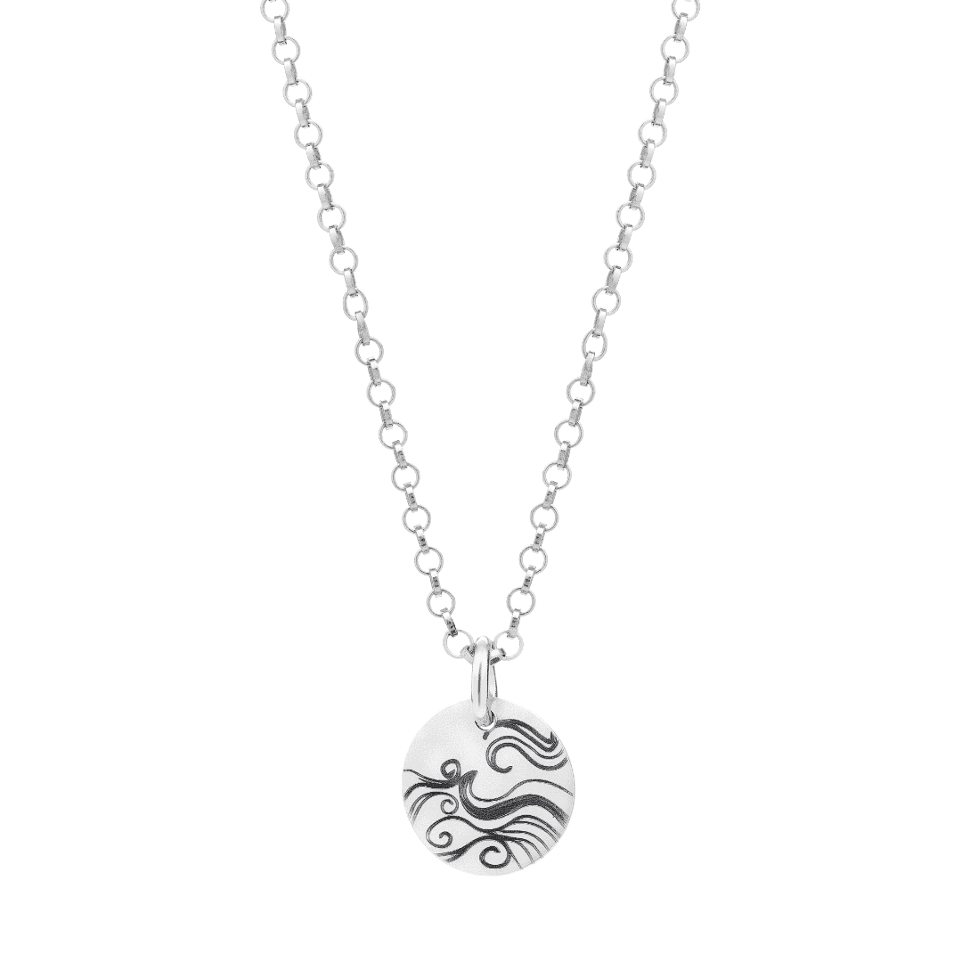 Silver necklace with engraving water