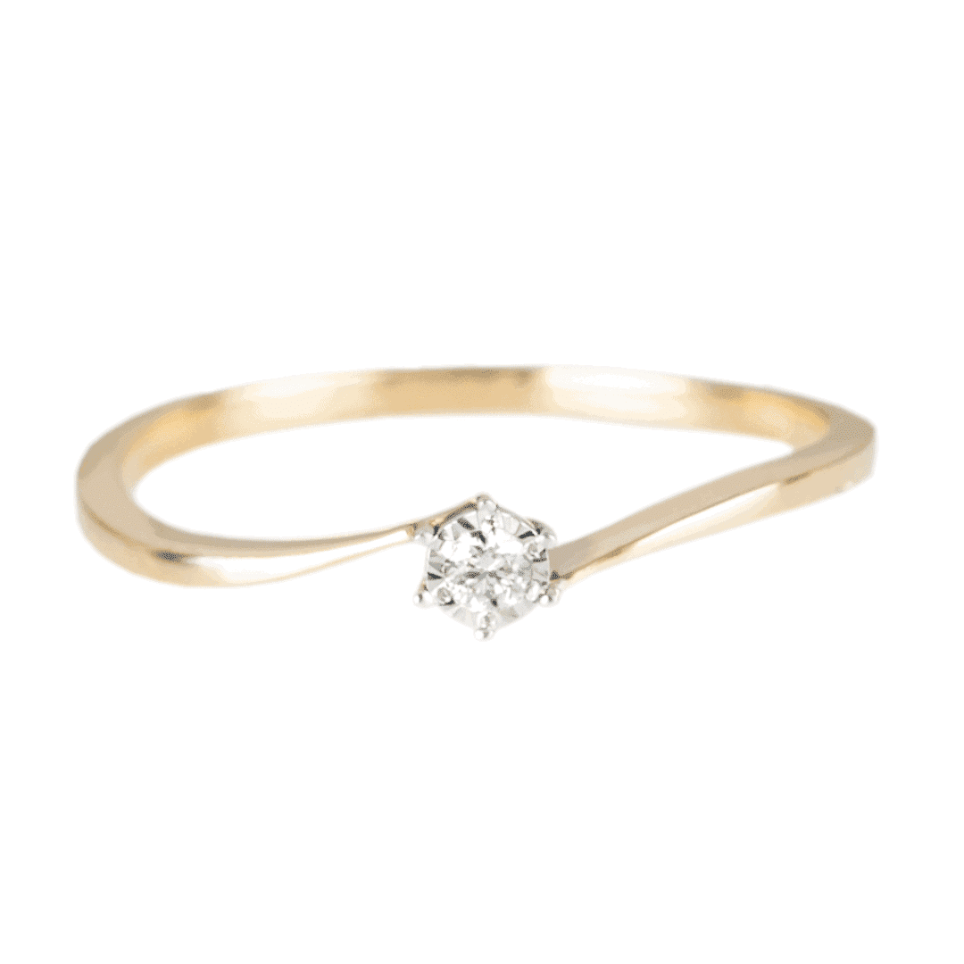 Gold ring with diamond on bright material.