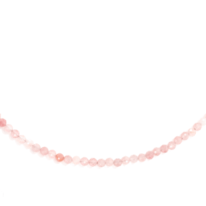 Rose quartz necklace on white background
