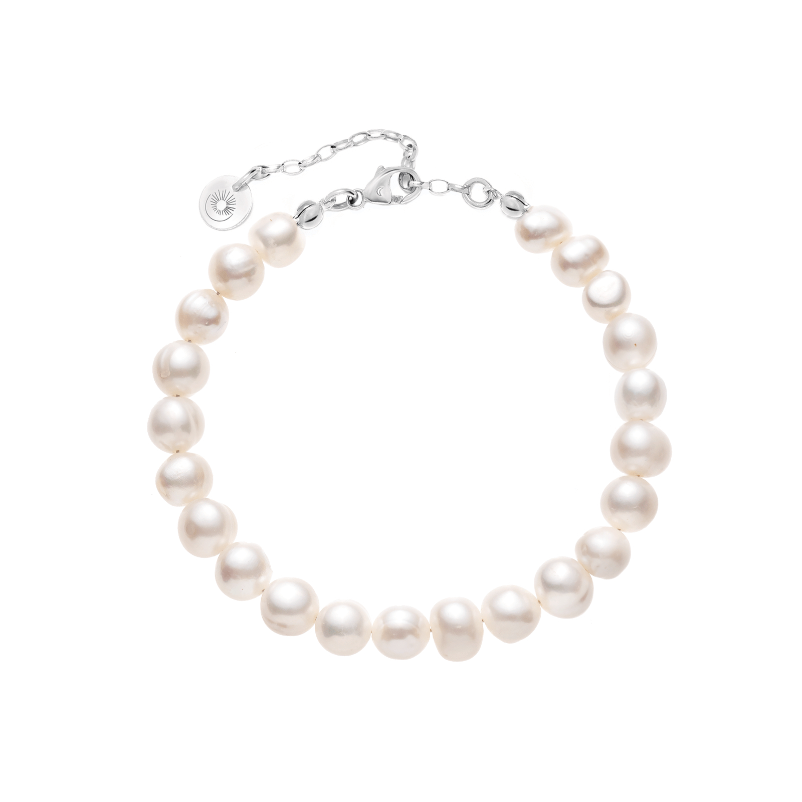 A pearl bracelet on a light background.