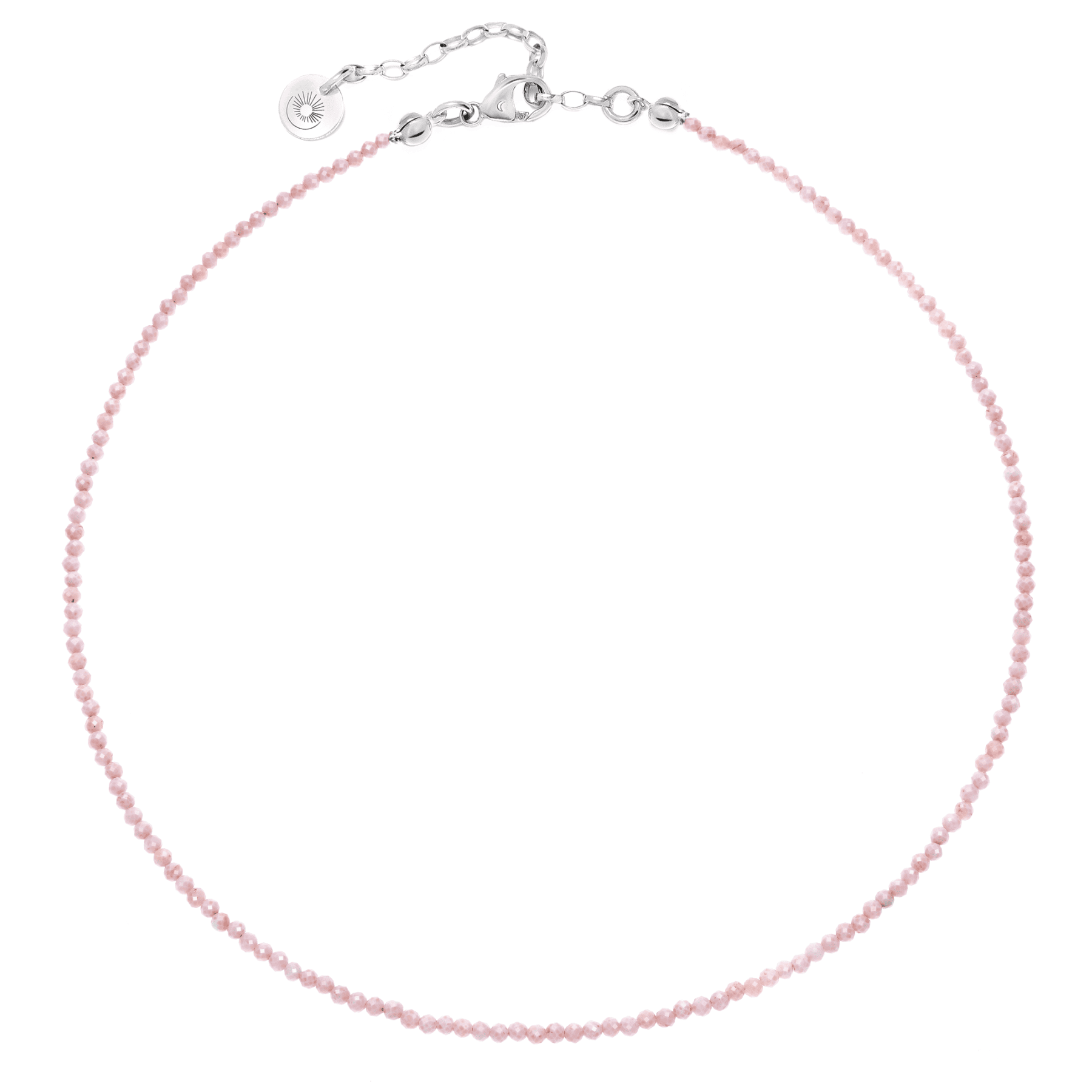 Pink choker necklace with natural opals on white background