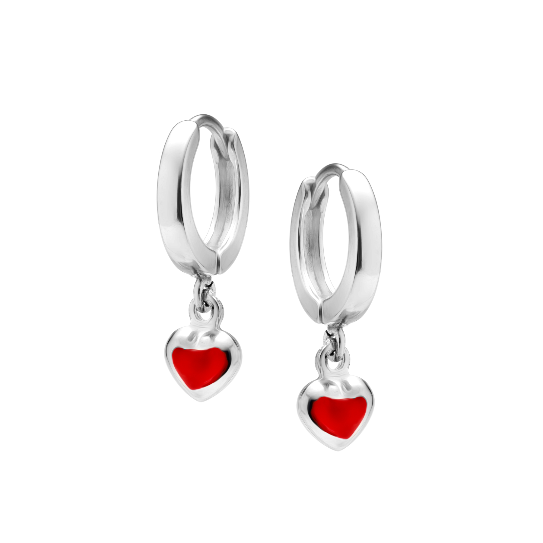 Heart dangle earrings silver RED