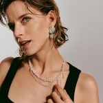 Naszyjnik kryształ górski zawieszki srebrne oraz duże kolczyki RARE na modelce