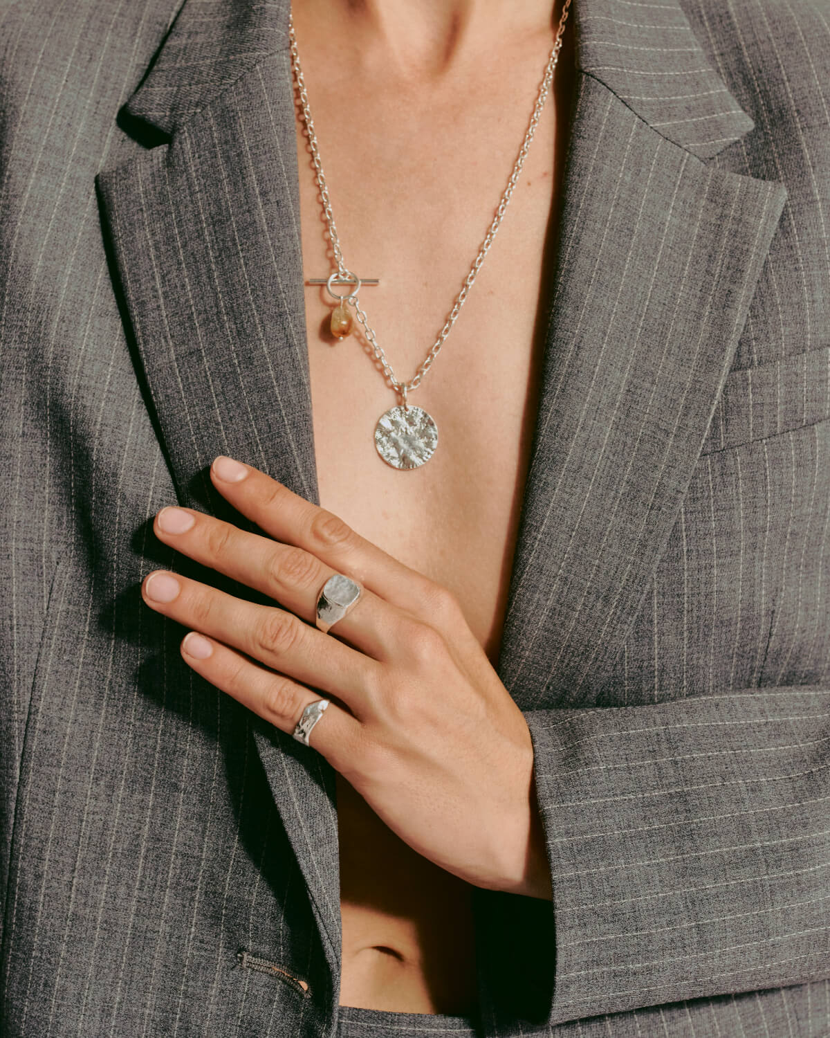 Sterling silver citrine necklace with pendant on model